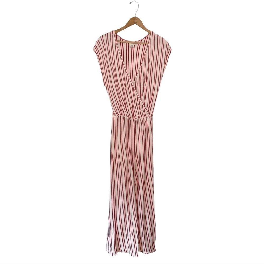 Caution To The Wind | Red And Cream Striped Cap Sleeve V-neck Jumpsuit